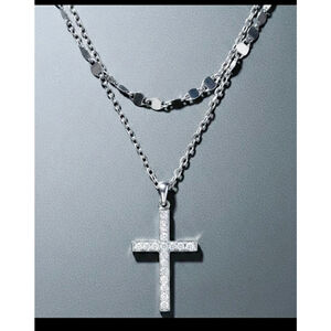 Cross double chain silver sterling and natural diamond